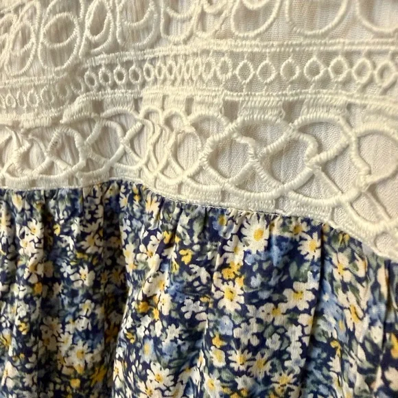 Rebellion Again Crochet Bodice Blue Floral Maxi Dress Festival Boho Country - Picture 2 of 8